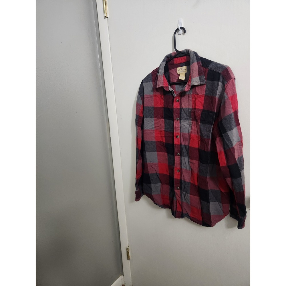 Blue Mountain Mens Red Grey Black Plaid Flannel Shirt Size Large Cotton L